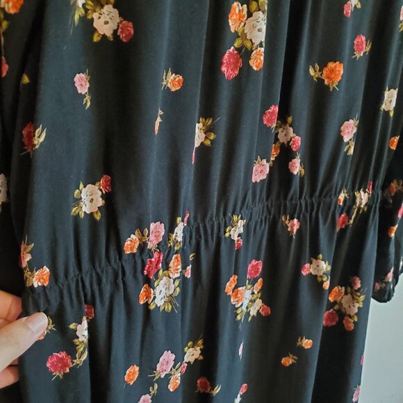 J Jill Prairie Farm Black Floral Button Up Midi Dress Medium - Picture 8 of 16